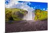 Huge Picturesque Waterfall Flowing from under a Giant Glacier. Horse Tour to the Waterfall Skogafol-kavram-Mounted Photographic Print