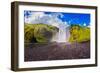 Huge Picturesque Waterfall Flowing from under a Giant Glacier. Horse Tour to the Waterfall Skogafol-kavram-Framed Photographic Print
