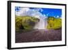 Huge Picturesque Waterfall Flowing from under a Giant Glacier. Horse Tour to the Waterfall Skogafol-kavram-Framed Photographic Print