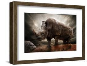 Huge Rhinoceros Against Stormy Sky-NejroN Photo-Framed Photographic Print