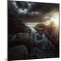 Huge Rocks on the Shore of a Sea Against Stormy Clouds, Sardinia, Italy-null-Mounted Photographic Print