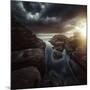 Huge Rocks on the Shore of a Sea Against Stormy Clouds, Sardinia, Italy-null-Mounted Photographic Print