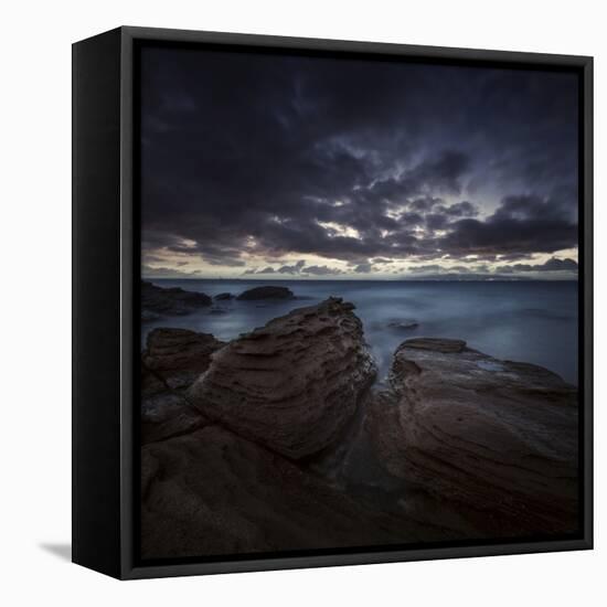 Huge Rocks on the Shore of a Sea Against Stormy Clouds, Sardinia, Italy-null-Framed Stretched Canvas
