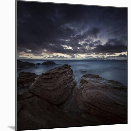 Huge Rocks on the Shore of a Sea Against Stormy Clouds, Sardinia, Italy-null-Mounted Photographic Print