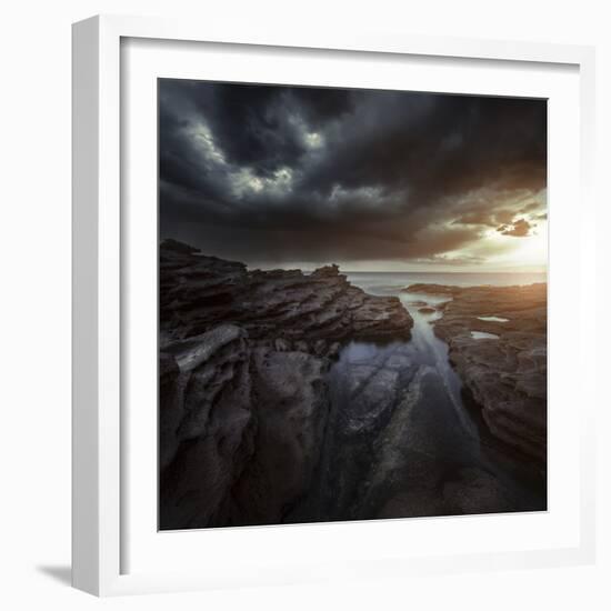 Huge Rocks on the Shore of a Sea Against Stormy Clouds, Sardinia, Italy-null-Framed Photographic Print