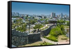 Huge Stone Walls the Fortress of Suwon, UNESCO World Heritage Site, South Korea, Asia-Michael-Framed Stretched Canvas