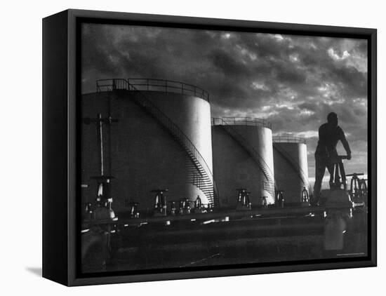 Huge Storage Tanks of Aramco Oil Co-Howard Sochurek-Framed Stretched Canvas