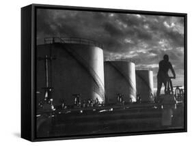 Huge Storage Tanks of Aramco Oil Co-Howard Sochurek-Framed Stretched Canvas
