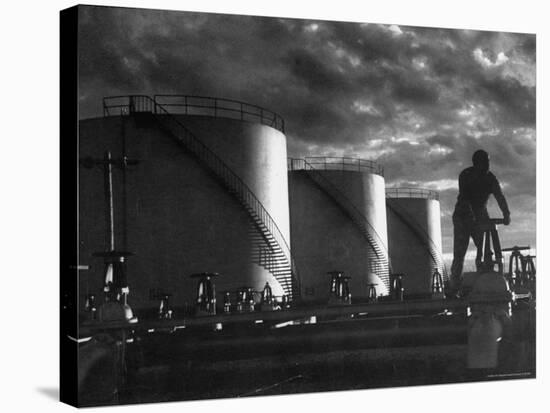 Huge Storage Tanks of Aramco Oil Co-Howard Sochurek-Stretched Canvas