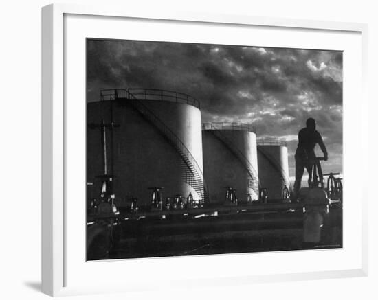 Huge Storage Tanks of Aramco Oil Co-Howard Sochurek-Framed Photographic Print