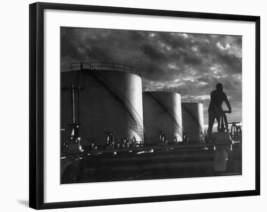 Huge Storage Tanks of Aramco Oil Co-Howard Sochurek-Framed Photographic Print