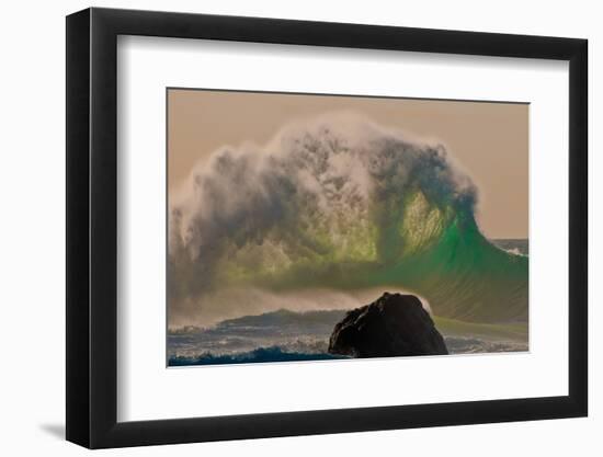 Huge storm surf breaking off the Na Pali coast, Kauai, Hawaii-Mark A Johnson-Framed Photographic Print