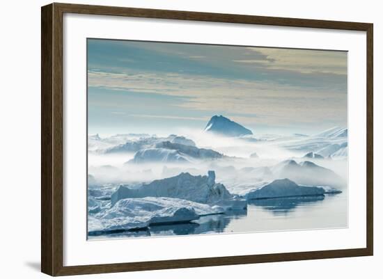 Huge Stranded Icebergs at the Mouth of the Icejord Near Ilulissat at Midnight, Greenland-Luis Leamus-Framed Photographic Print