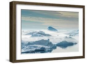 Huge Stranded Icebergs at the Mouth of the Icejord Near Ilulissat at Midnight, Greenland-Luis Leamus-Framed Photographic Print