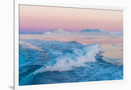 Huge Stranded Icebergs at the Mouth of the Icejord Near Ilulissat at Midnight, Greenland-Luis Leamus-Framed Photographic Print