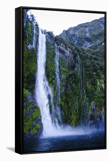 Huge Waterfall in Milford Sound, Fiordland National Park, South Island, New Zealand, Pacific-Michael Runkel-Framed Stretched Canvas
