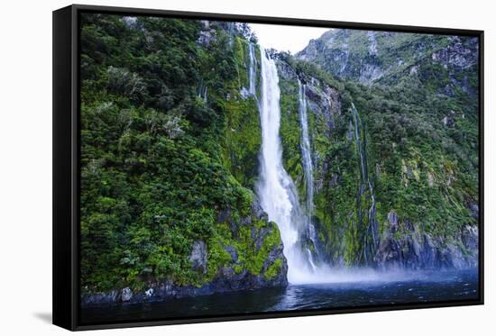 Huge Waterfall in the Milford Sound-Michael-Framed Stretched Canvas