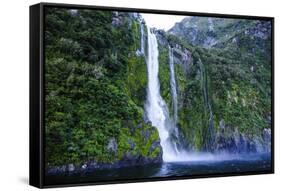 Huge Waterfall in the Milford Sound-Michael-Framed Stretched Canvas