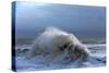 Huge Waves Crash Against a Stone Jetty at Criccieth, Gwynedd, Wales, United Kingdom, Europe-Graham Lawrence-Stretched Canvas