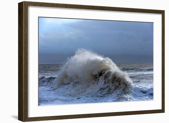 Huge Waves Crash Against a Stone Jetty at Criccieth, Gwynedd, Wales, United Kingdom, Europe-Graham Lawrence-Framed Photographic Print