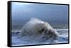 Huge Waves Crash Against a Stone Jetty at Criccieth, Gwynedd, Wales, United Kingdom, Europe-Graham Lawrence-Framed Stretched Canvas