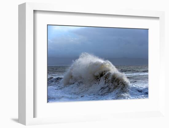 Huge Waves Crash Against a Stone Jetty at Criccieth, Gwynedd, Wales, United Kingdom, Europe-Graham Lawrence-Framed Photographic Print