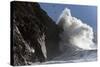 Huge Waves Crash Against Cliffs at Criccieth, Gwynedd, Wales, United Kingdom, Europe-Graham Lawrence-Stretched Canvas