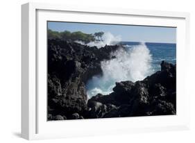 Huge waves crashing against lava rocks on coast of Big Island, Hawaii-Gayle Harper-Framed Photographic Print