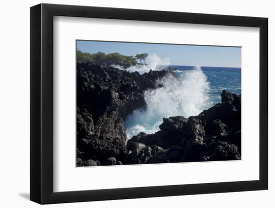 Huge waves crashing against lava rocks on coast of Big Island, Hawaii-Gayle Harper-Framed Photographic Print