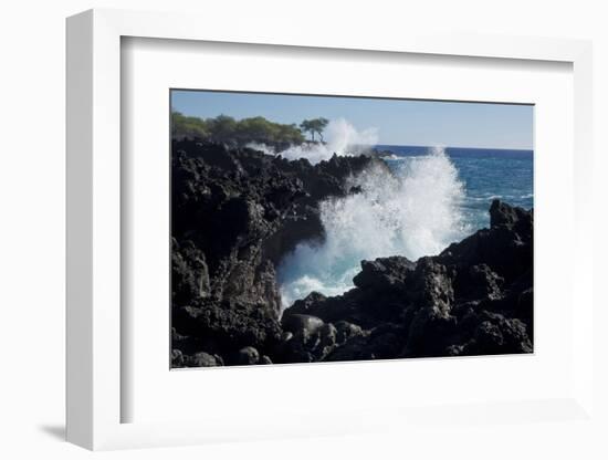 Huge waves crashing against lava rocks on coast of Big Island, Hawaii-Gayle Harper-Framed Photographic Print