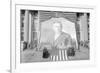 Huge Woodrow Wilson Painting on Fabric Draped In Front of Government Building-null-Framed Art Print