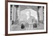 Huge Woodrow Wilson Painting on Fabric Draped In Front of Government Building-null-Framed Art Print