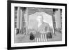 Huge Woodrow Wilson Painting on Fabric Draped In Front of Government Building-null-Framed Art Print