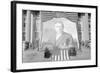 Huge Woodrow Wilson Painting on Fabric Draped In Front of Government Building-null-Framed Art Print