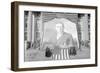 Huge Woodrow Wilson Painting on Fabric Draped In Front of Government Building-null-Framed Art Print