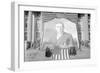 Huge Woodrow Wilson Painting on Fabric Draped In Front of Government Building-null-Framed Art Print