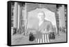 Huge Woodrow Wilson Painting on Fabric Draped In Front of Government Building-null-Framed Stretched Canvas