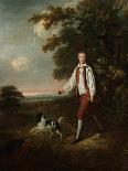 Portrait of a Youth Holding a Cricket Bat and Ball with His Pet Black and White Springer Spaniel-Hugh Barron-Giclee Print