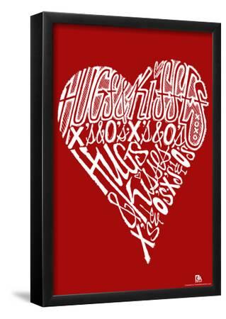 Hugs and Kisses Heart Text Poster--Framed Poster