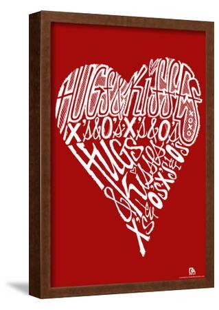 Hugs and Kisses Heart Text Poster--Framed Poster