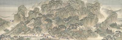 The Kangxi Emperor's Southern Inspection Tour, Ji'nan to Mount Tai, 1698 (Ink and Colour on Silk)-Hui Wang-Giclee Print