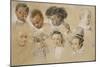 Huit études de têtes-Jean Antoine Watteau-Mounted Giclee Print
