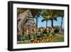 Hula Dancers, Grass Hut, Hawaii-null-Framed Art Print