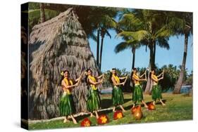 Hula Dancers, Grass Hut, Hawaii-null-Stretched Canvas