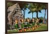 Hula Dancers, Grass Hut, Hawaii-null-Framed Art Print