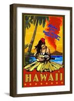 Hula Girl and Ukulele - Hawaii Volcanoes National Park-Lantern Press-Framed Art Print