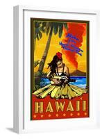 Hula Girl and Ukulele - Hawaii Volcanoes National Park-Lantern Press-Framed Art Print