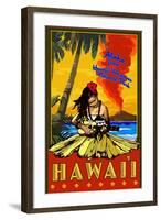 Hula Girl and Ukulele - Hawaii Volcanoes National Park-Lantern Press-Framed Art Print