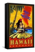 Hula Girl and Ukulele - Hawaii Volcanoes National Park-Lantern Press-Framed Stretched Canvas