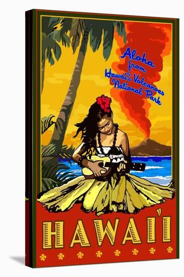 Hula Girl and Ukulele - Hawaii Volcanoes National Park-Lantern Press-Stretched Canvas